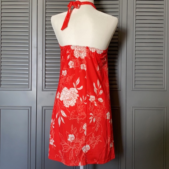 Red and White Floral Halter Dress - Medium - Picture 3 of 7